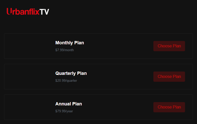 UrbanFlix TV Free Trial-choose the desired subscription plan