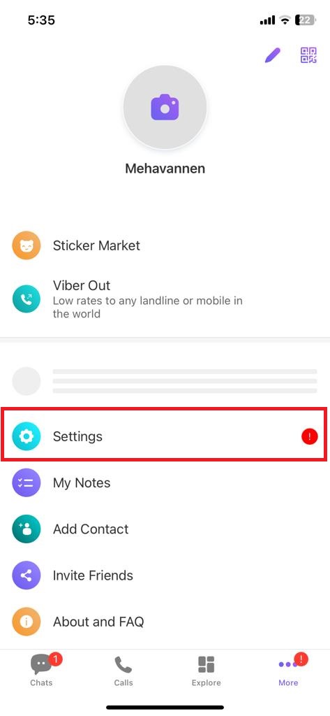 Tap the Settings on the Viber app