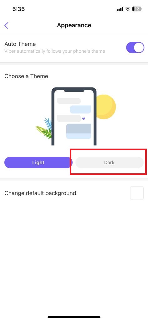 Choose the Dark option on the Viber app