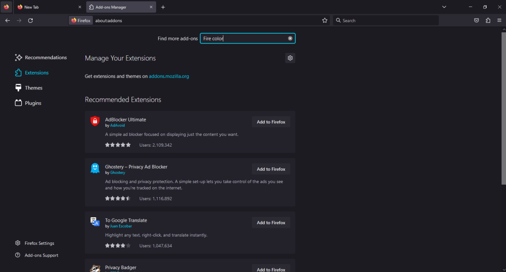 Firefox dark mode - Extensions