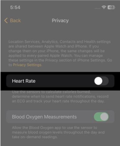 Disable Heart Rate to turn off green light on Apple Watch 