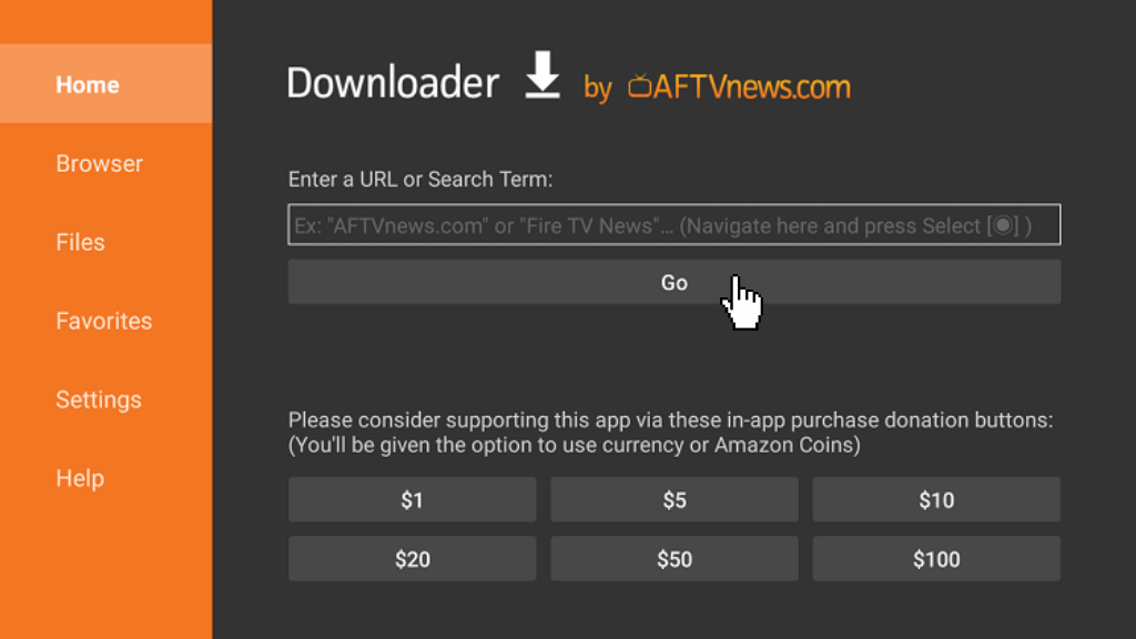 Enter the Apollo Group TV apk in the URL field