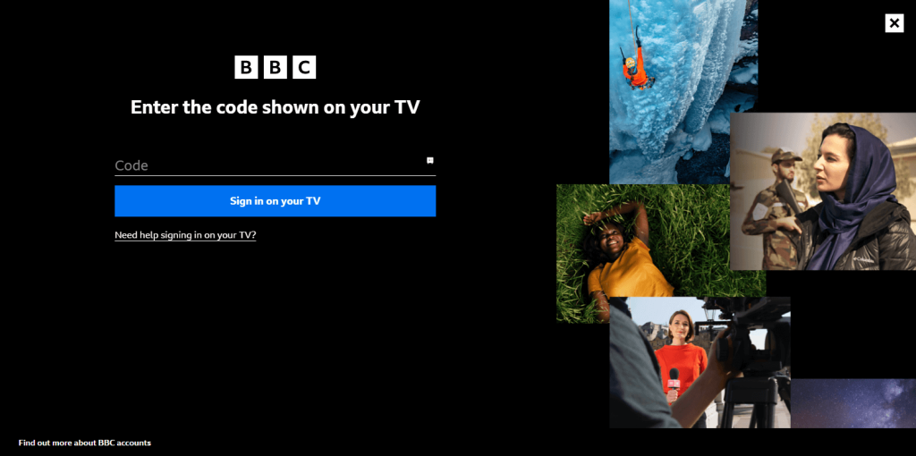 Visit the activation site of BBC iPlayer