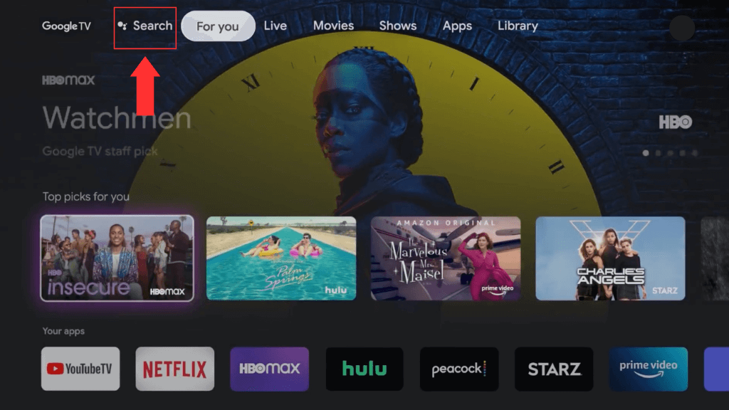 Tap the Search icon on Google TV