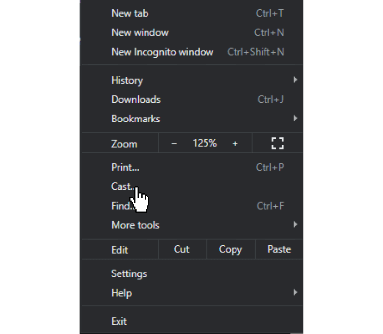 Select the cast option on your PC