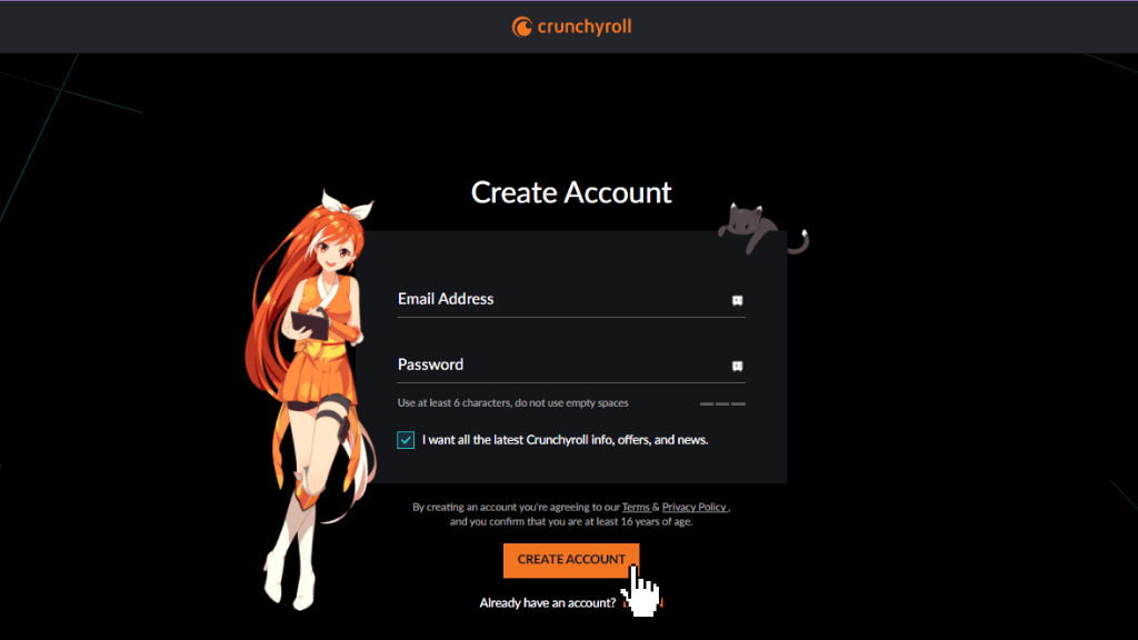 Enter the credentials and create an account