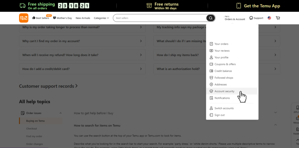 Delete-temu-account-account-security