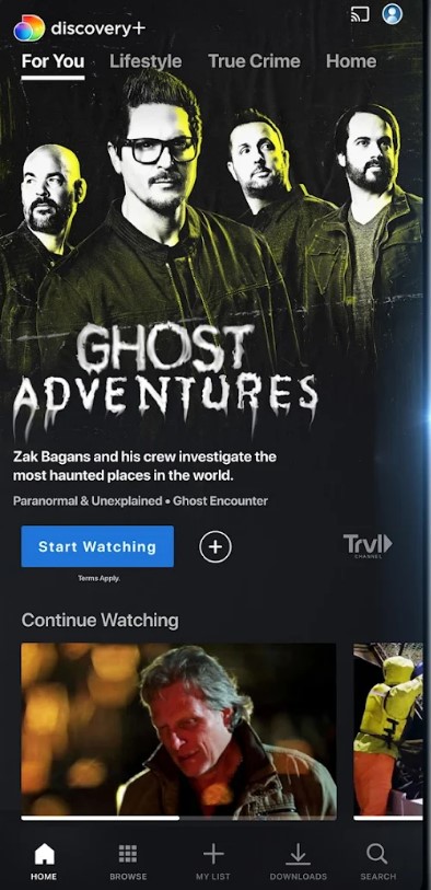 Cast option on Discovery plus app