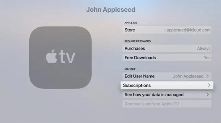Select Subscriptions on Apple TV