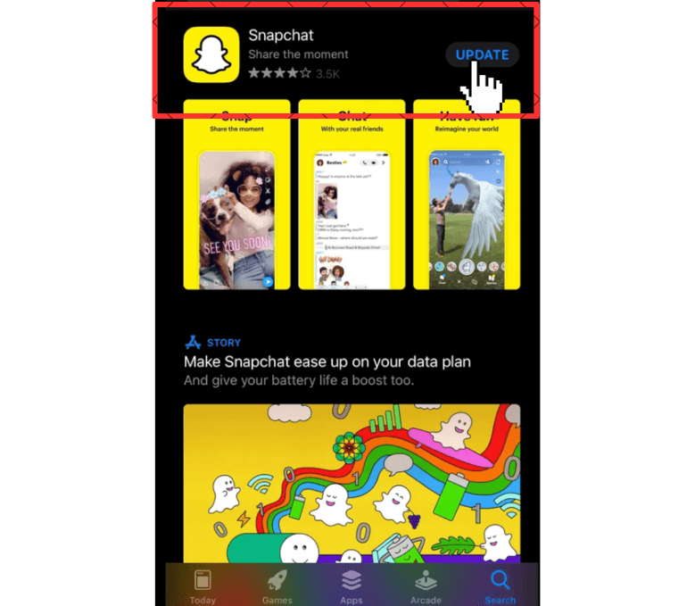 Restart Snapchat- click Update icon