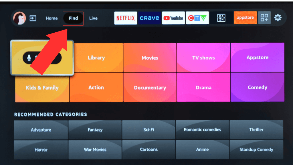 Click on the Find icon on FireStick