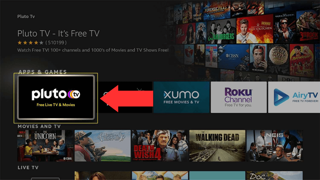 Select the Pluto app on FireStick