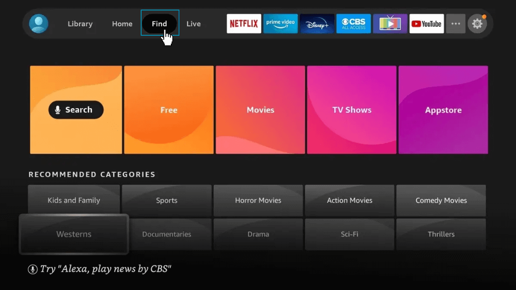 Tap on the Find option on FireStick