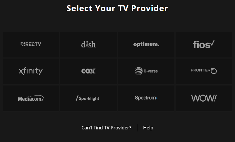 Select your TV provider