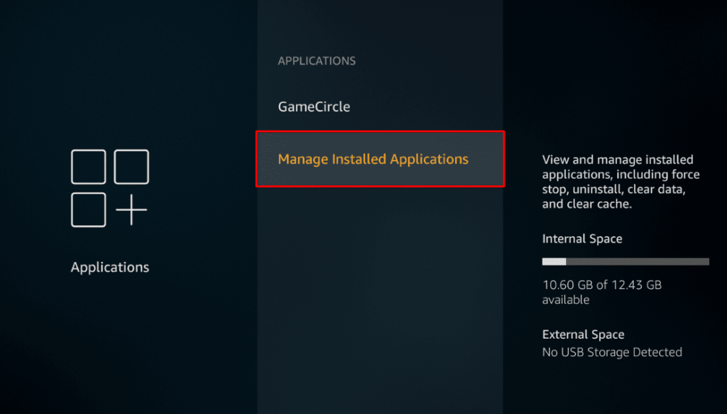 Click on Manage Installed Applications tab.