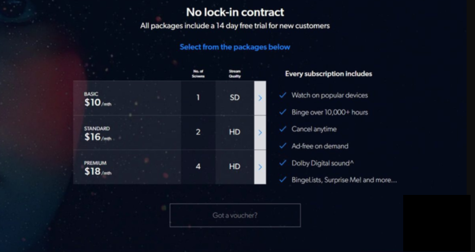 Select Binge subscription plan.