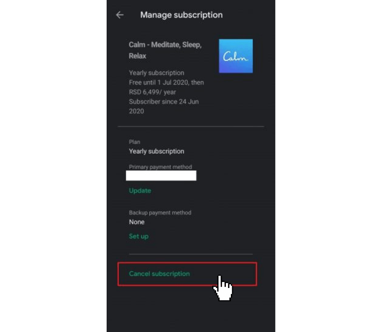 cancel calm subscription- click on Cancel Subscription