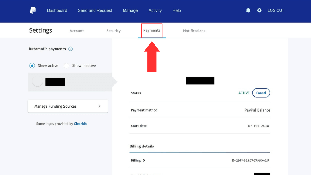 Select Payment option on the settings page