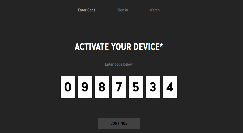 Enter the activation code and click Continue