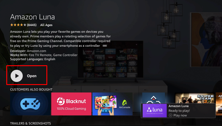 Open the Luna app on your Firestick.