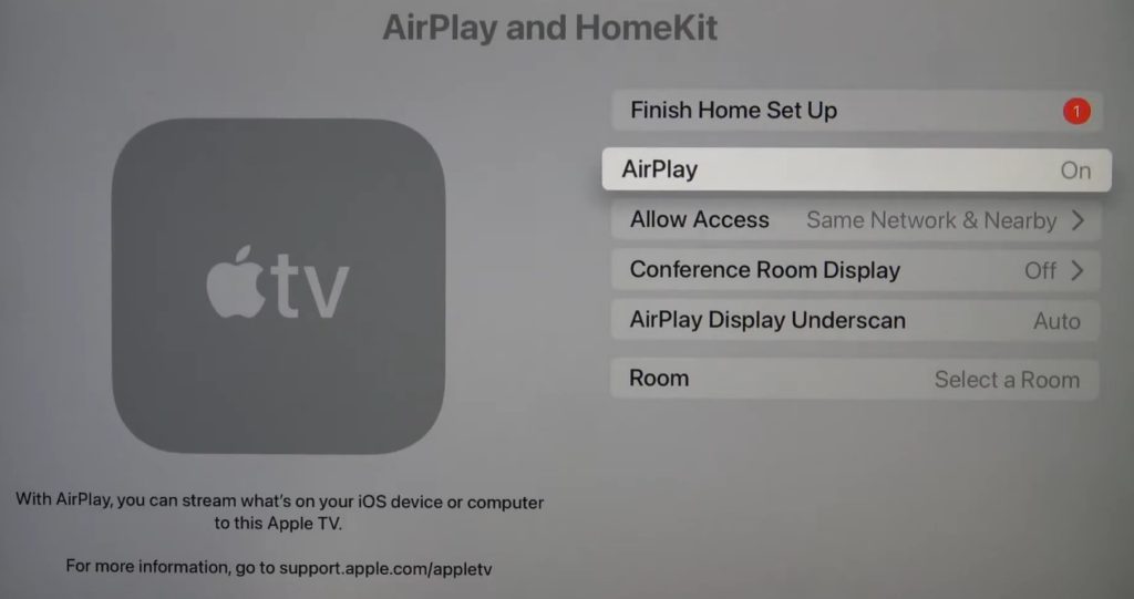 AirPlay settings on Apple TV