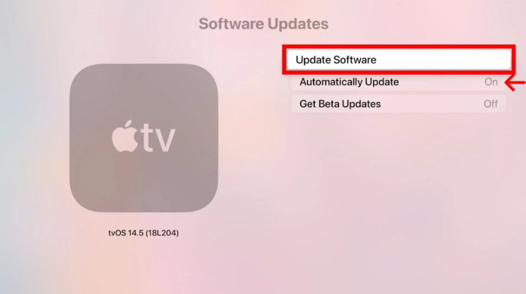 Click on Update Software on Apple TV.