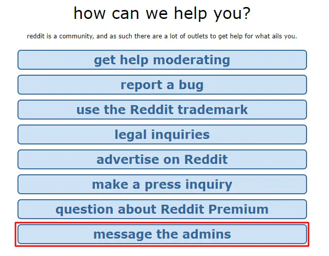 Click on Message the Admins option.