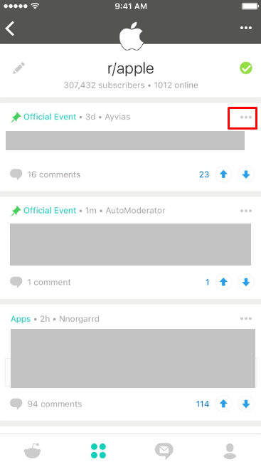 Click on the three dots to report the subreddit