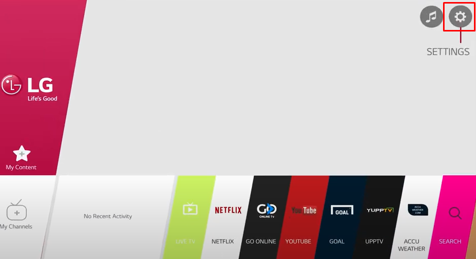 Click on the Settings icon on your LG TV.