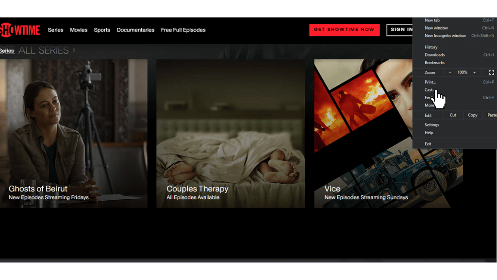 Tap on the cast option on the SHOWTIME website