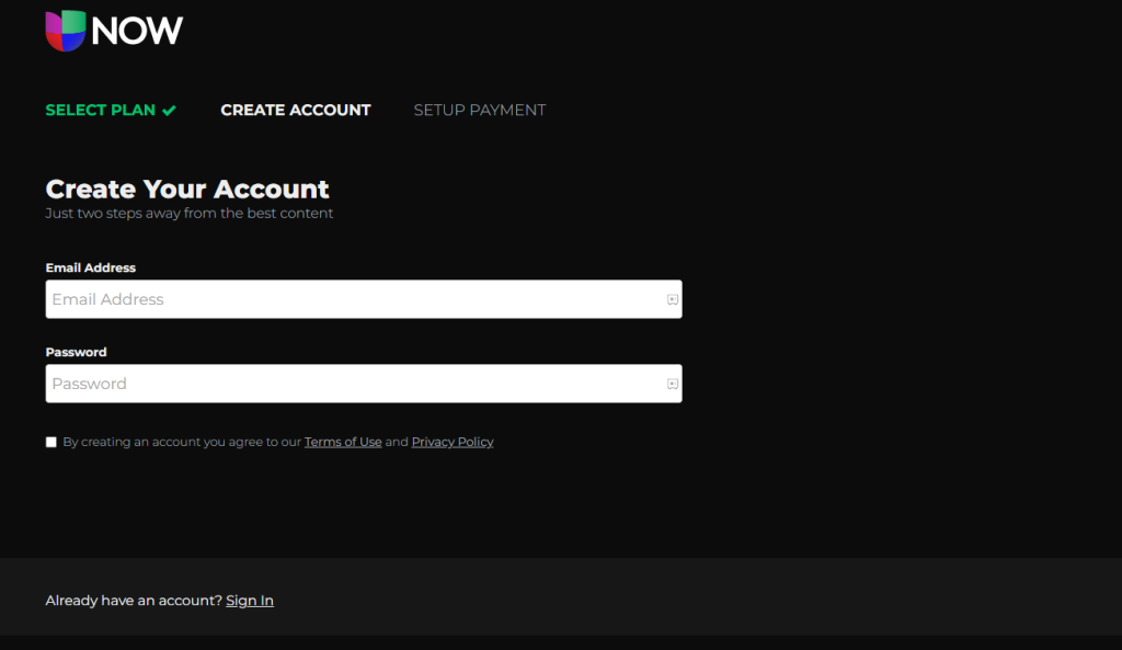 Create your account.