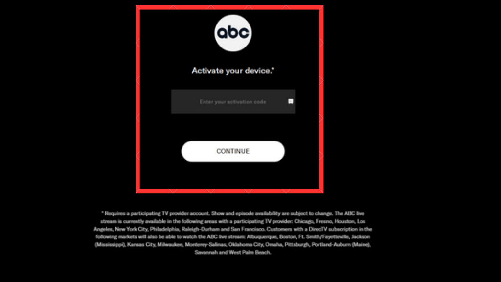 Get to the activation website of ABC