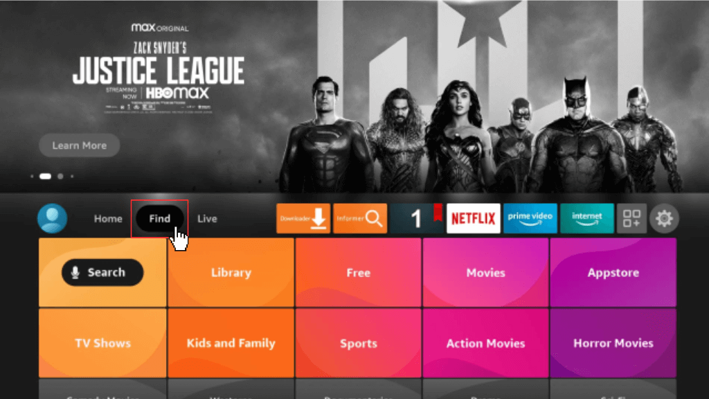 Tap on the Find icon on the FireStick