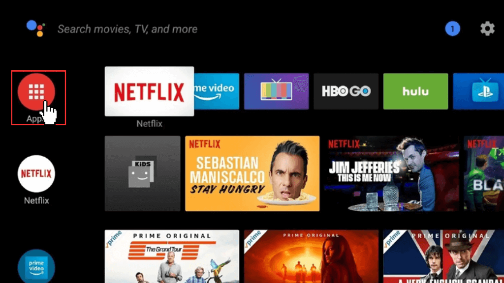 Tap on the Apps icon on Android TV