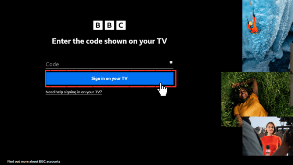 BBC iPlayer on Android TV: Tap on the Sign in on your TV button