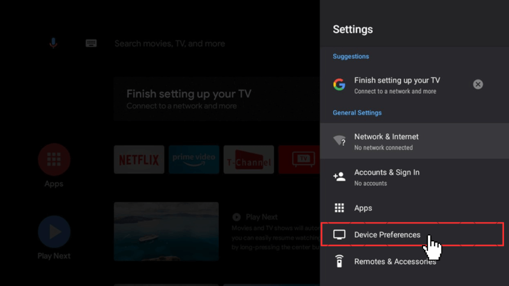 Select the Device preferences