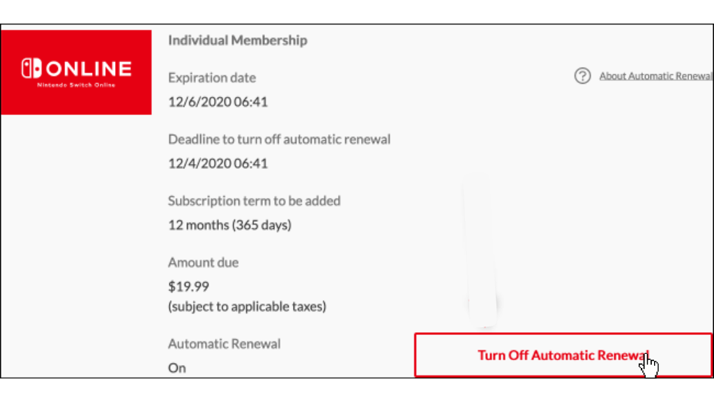 Select the Turn Off Automatic Renewal option