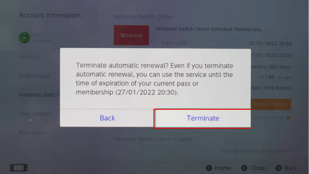 Click on the Terminate option