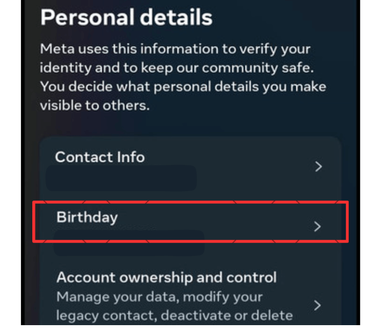 Click on the birthday option