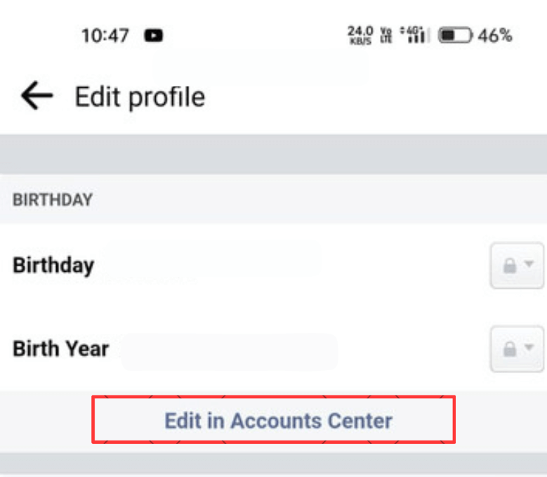 Select Edit in Accounts Center to change birthday on Instagram