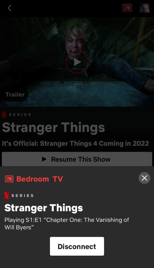 Select Disconnect to stop cast Netflix on Chromecast