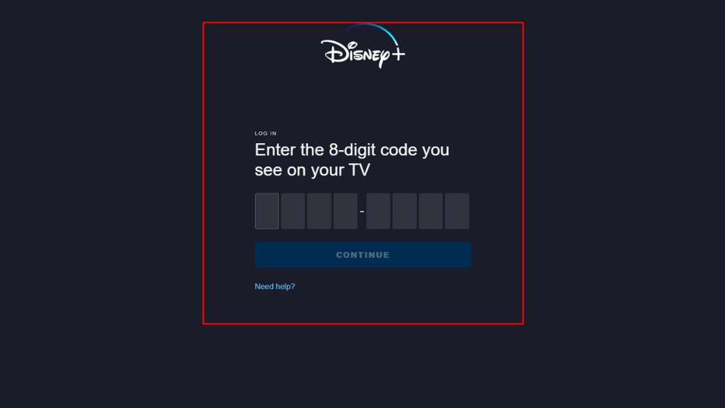 Disney Plus on Samsung TV: Enter the activation code on the field
