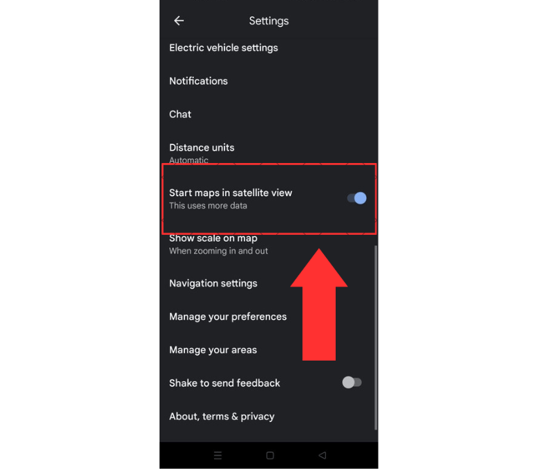 Enable  Start maps in the satellite view