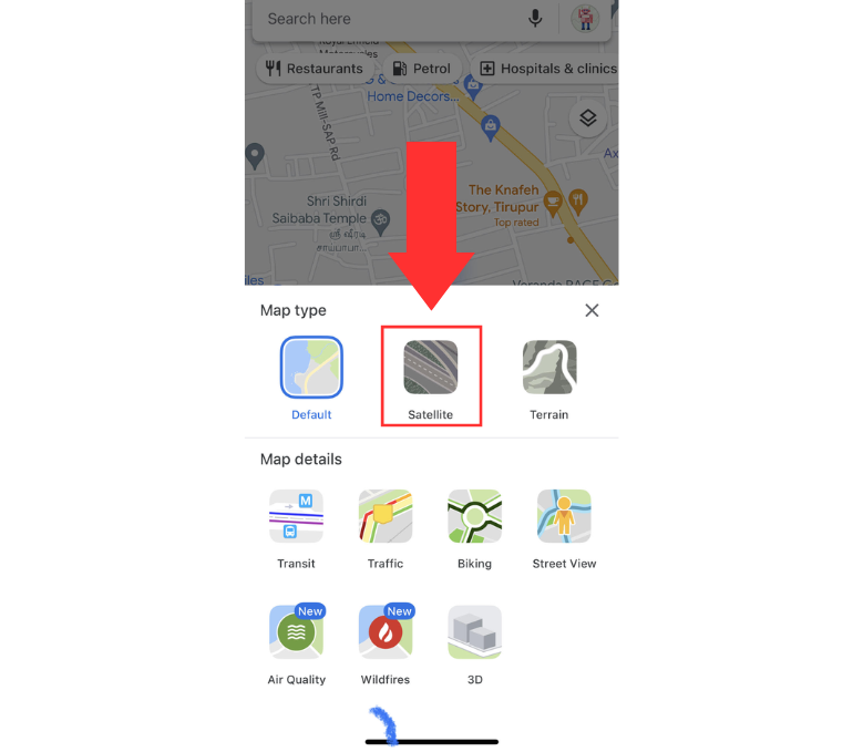 How to Turn on Satellite View in Google Maps: Select Satellite mode.