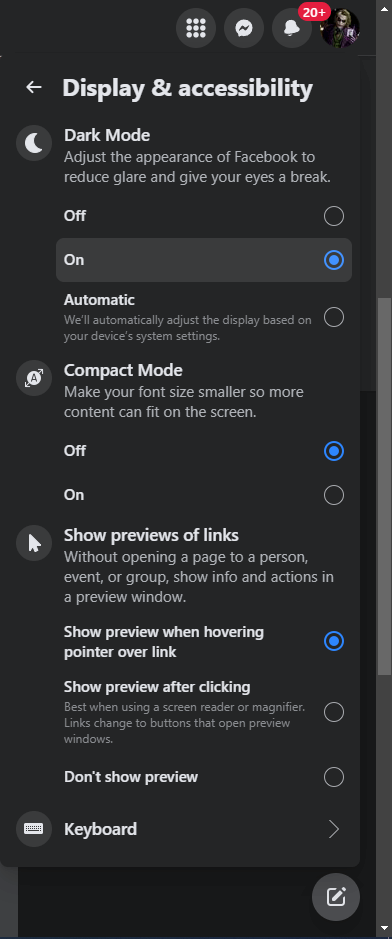 Turn off Dark mode on Facebook