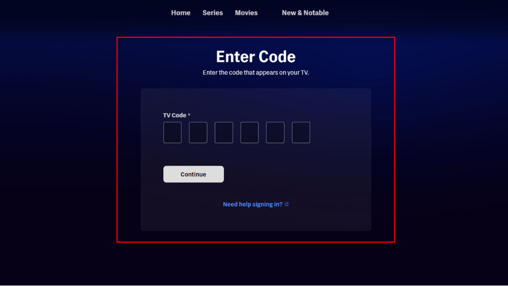 HBO Max on Apple TV: Enter the activation code on the field
