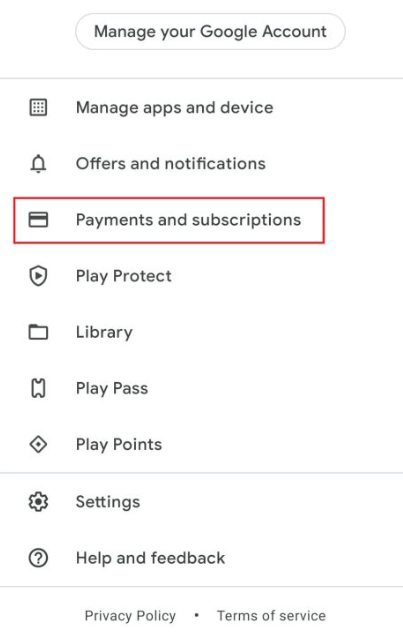 Choose Payments and subscriptions