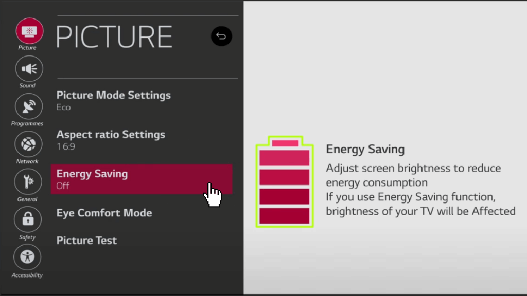 Select the Energy Saving option