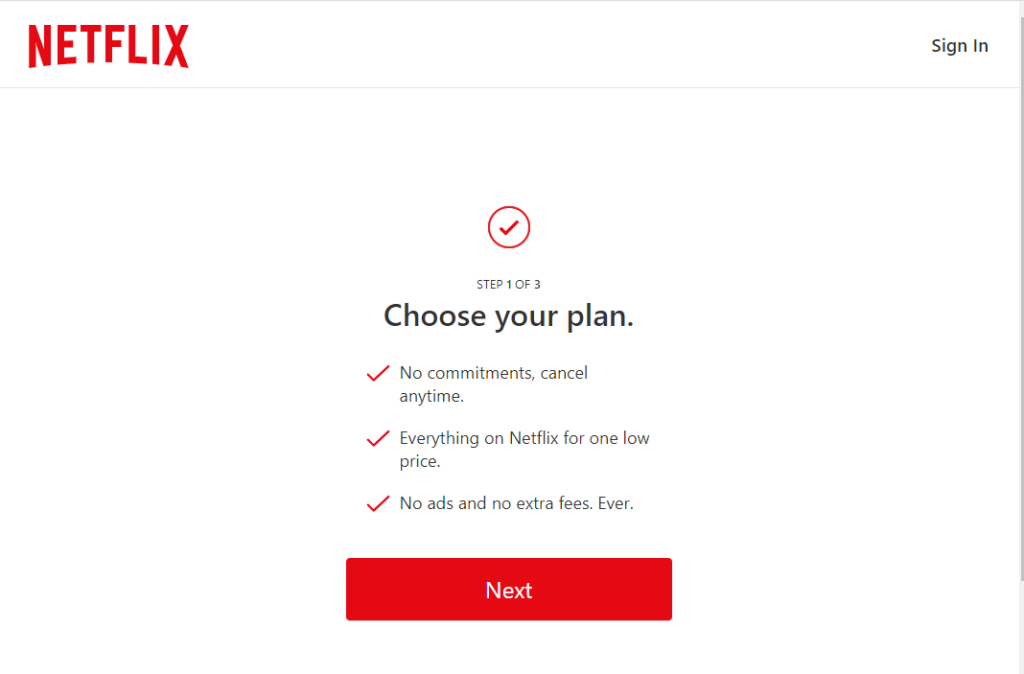 Choose the plan on Netflix