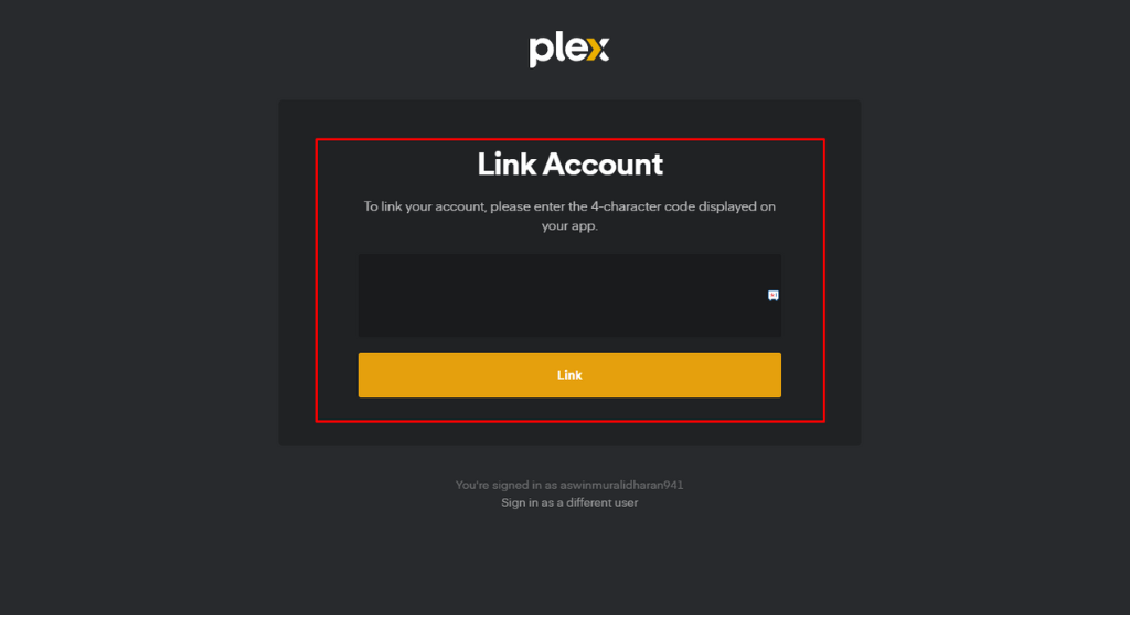 Plex on Roku: Enter the activation code